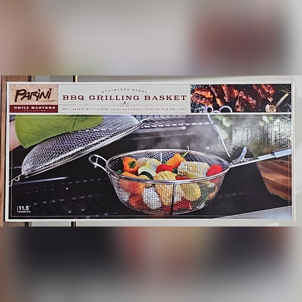 PARINI Stainless Steel BBQ Grilling Basket with locking lid 🆕